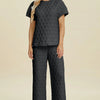 Double Take Full Size Texture Round Neck Short Sleeve Top and Pants Set - Black