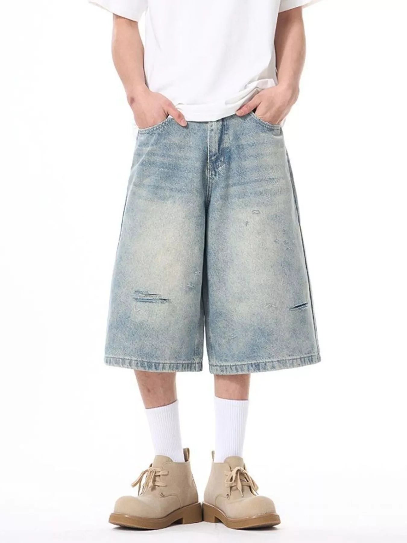 Men's Plus Size Distressed Washed Demin Shorts - Farnelli