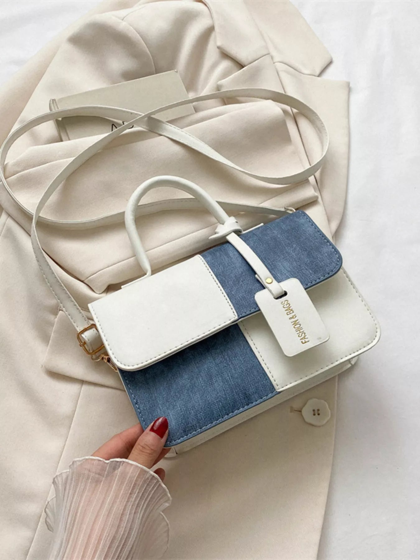 Two-Tone PU Leather Crossbody Bag - Farnelli