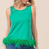 BiBi French Terry Faux Feather Bottom Back Tied Top - JADE