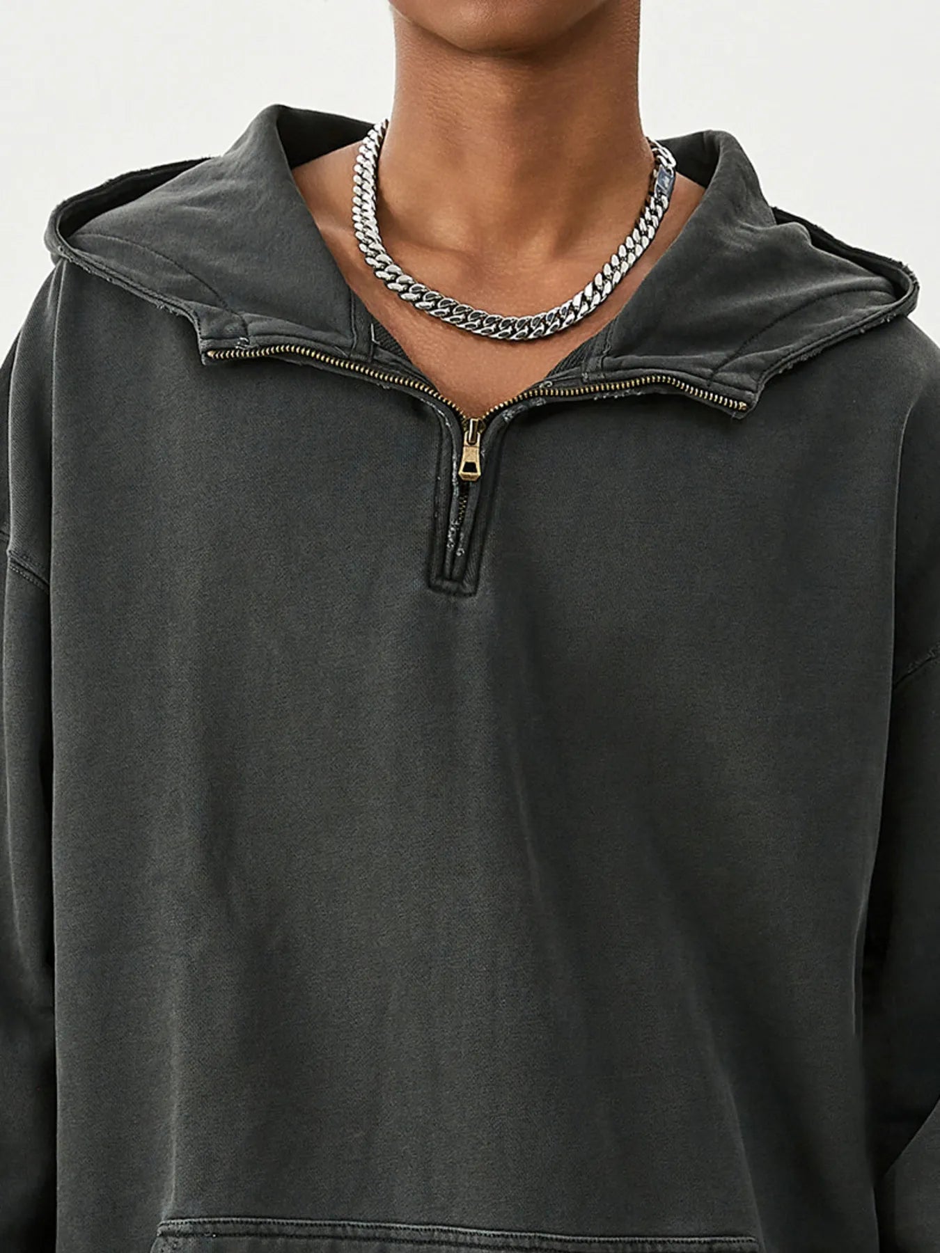 Men's Washed Quarter-Zip Hoodie with Kangaroo Pocket - Farnelli