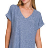 Zenana Soft Melange Hacci V-neck Tee - LT NAVY