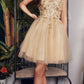 Ladivine 9245 Short A-Line Homecoming Dress with Floral Details