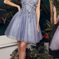 Ladivine 9245 Short A-Line Homecoming Dress with Floral Details