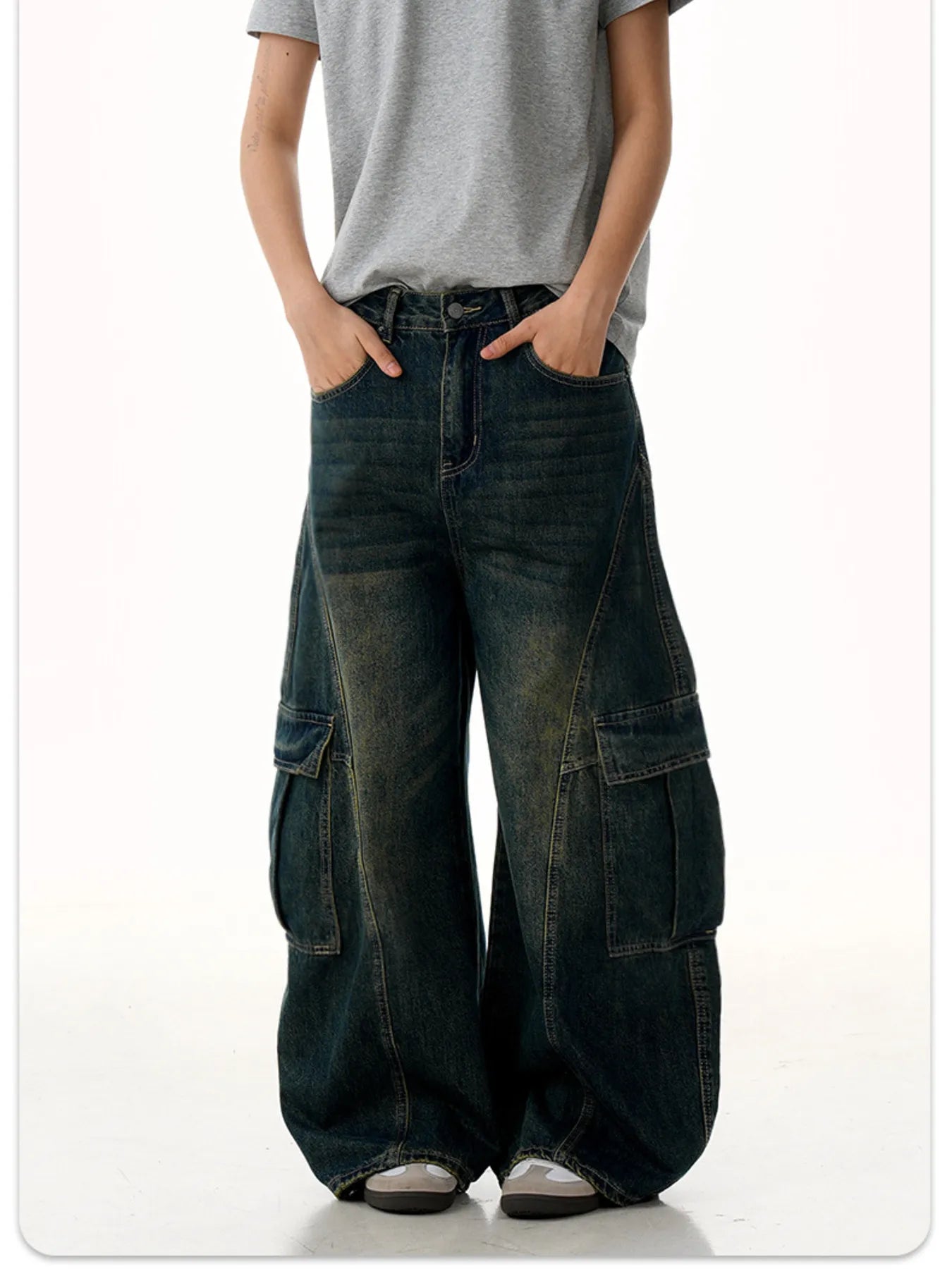 Men's Wide Leg Wash Cargo Jeans - Farnelli