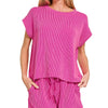 Zenana Raised Rib Cap Sleeve Top & Shorts Set - NEON HOT PINK