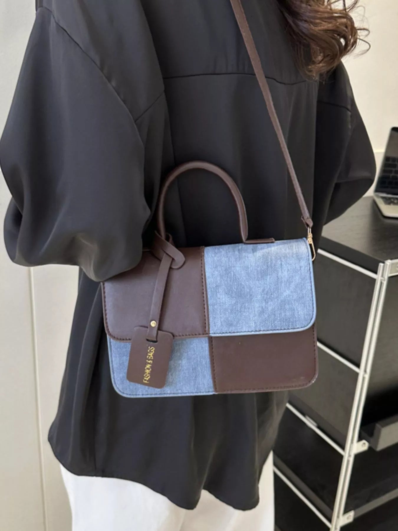 Two-Tone PU Leather Crossbody Bag - Farnelli
