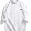 Men's Plus Size Striped Button-Down Casual Shirt - White