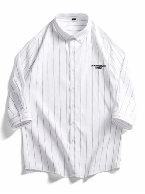 Men's Plus Size Striped Button-Down Casual Shirt - Farnelli