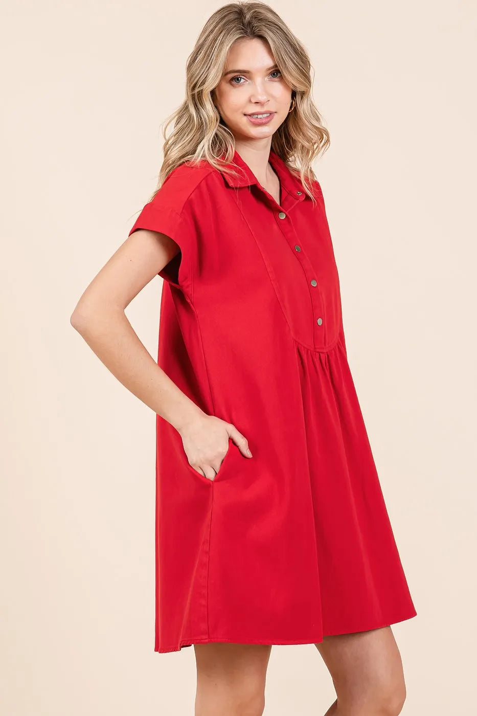 Mittoshop Twill Short Sleeve Collared Mini Dress - Farnelli