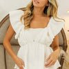 BiBi Crinkle Bubble Textured Ruffled Top - OFF WHITE
