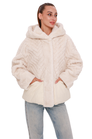 Alaska® Montana Eco-Fur down fill coat in ivory, showcasing a warm winter coat with eco-friendly fur trim and down insulation.