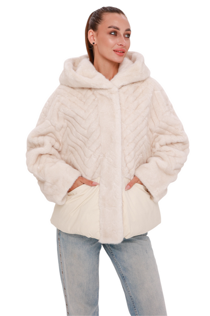 Montana Eco-Fur Down Fill Coat in Ivory
