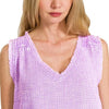Zenana Double Gauze Raw Edge Acid Washed Tank - B LAVENDER