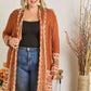 ADORA Full Size Fringe Hem Aztec Border Cardigan Plus Size - Farnelli