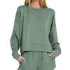 Zenana Scuba Long Sleeve Sweatshirts & Shorts Set - DK FOREST