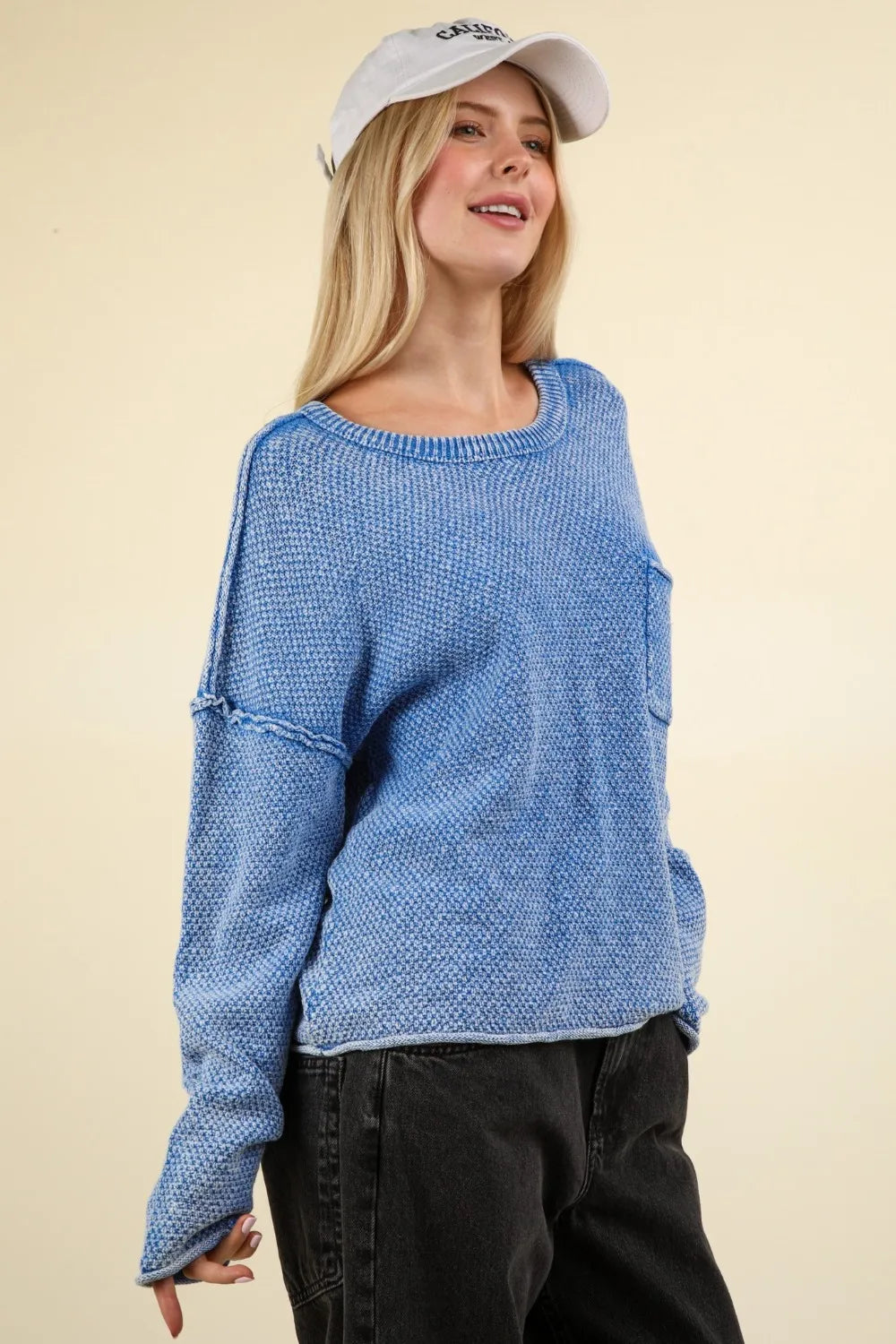 VERY J Mineral Washed Exposed Seam Sweater - Farnelli