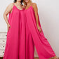 Double Take Full Size Ruffle Trim Tie Back Cami Jumpsuit with Pockets - Farnelli