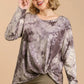 Umgee Full Size Tie Dye Front Gathered Detail Round Neck Long Sleeve T-Shirt Plus Size - Farnelli