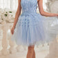 Ladivine 9310 Short A-Line Tiered Tulle Scoop Neckline Cocktail Dress