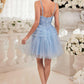 Ladivine 9310 Short A-Line Tiered Tulle Scoop Neckline Cocktail Dress