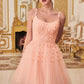 Ladivine 9310 Short A-Line Tiered Tulle Scoop Neckline Cocktail Dress