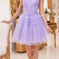 Ladivine 9310 Short A-Line Tiered Tulle Scoop Neckline Cocktail Dress