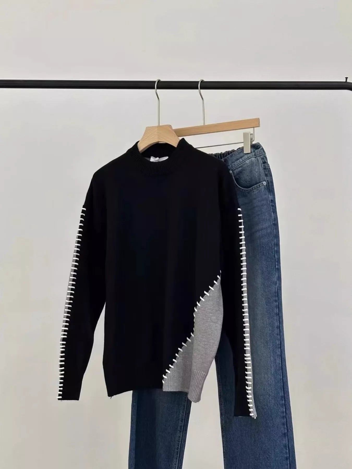 Men's Plus Size Two-Tone Mock Neck Sweater - Farnelli