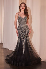 Embellished Black Mermaid Dress - Farnelli