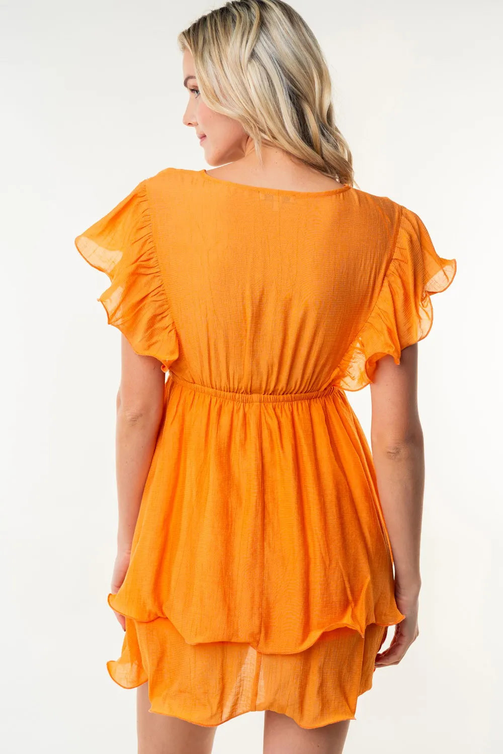 White Birch Full Size Short Sleeve Woven Layered Dress - Farnelli