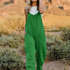 Double Take Full Size Sleeveless V-Neck Pocketed Jumpsuit - Green