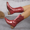 Point Toe Block Heels Boots - Red