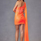 Juliet JT937R Dress One Shoulder Cape Sleeve Cocktail Sequin Gown