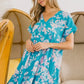 BiBi Floral Crinkle Shirred Ruffle Detail V Neck Dress - Farnelli