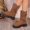Quilted Lace-Up Mid-Calf Boots - Brown