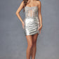 Juliet JT938R Dress Short Fitted Cocktail Metallic Corset Bodice