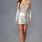 Juliet JT938R Dress Short Fitted Cocktail Metallic Corset Bodice