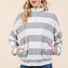 BOMBOM Striped Quarter Zip Drop Shoulder Sweatshirt - Light Gray