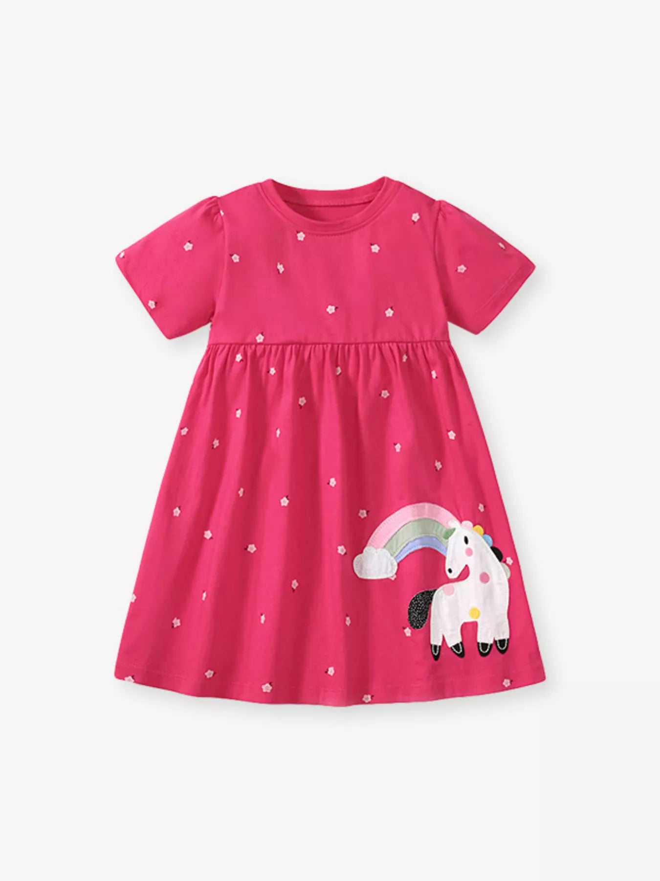 Children's Unicorn Rainbow Round Neck Casual Dress - Farnelli