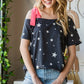 Heimish Full Size Star Print Asymmetrical Neck Short Sleeve Top - Farnelli