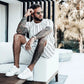 Men's Full Size Striped Casual Top and Shorts Summer Set Plus Size - Farnelli