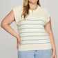 She + Sky Full Size Ribbed Hem Striped Half Zip Sweater Vest Plus Size - Farnelli
