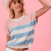 BiBi Stripes Lightweight Short Sleeve Sweater - RED/BLUE