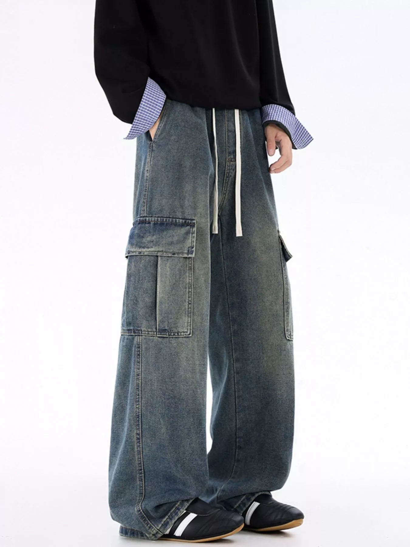 Men's Plus Size Wide-Leg Cargo Jeans - Farnelli