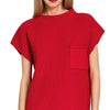 Zenana Mock Neck Short Sleeve Sweater - RUBY