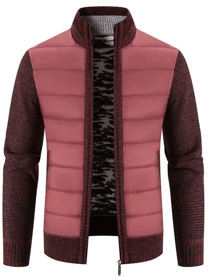 Men's Plus Size Quilted Knit Bomber Jacket with Stand Collar - Farnelli