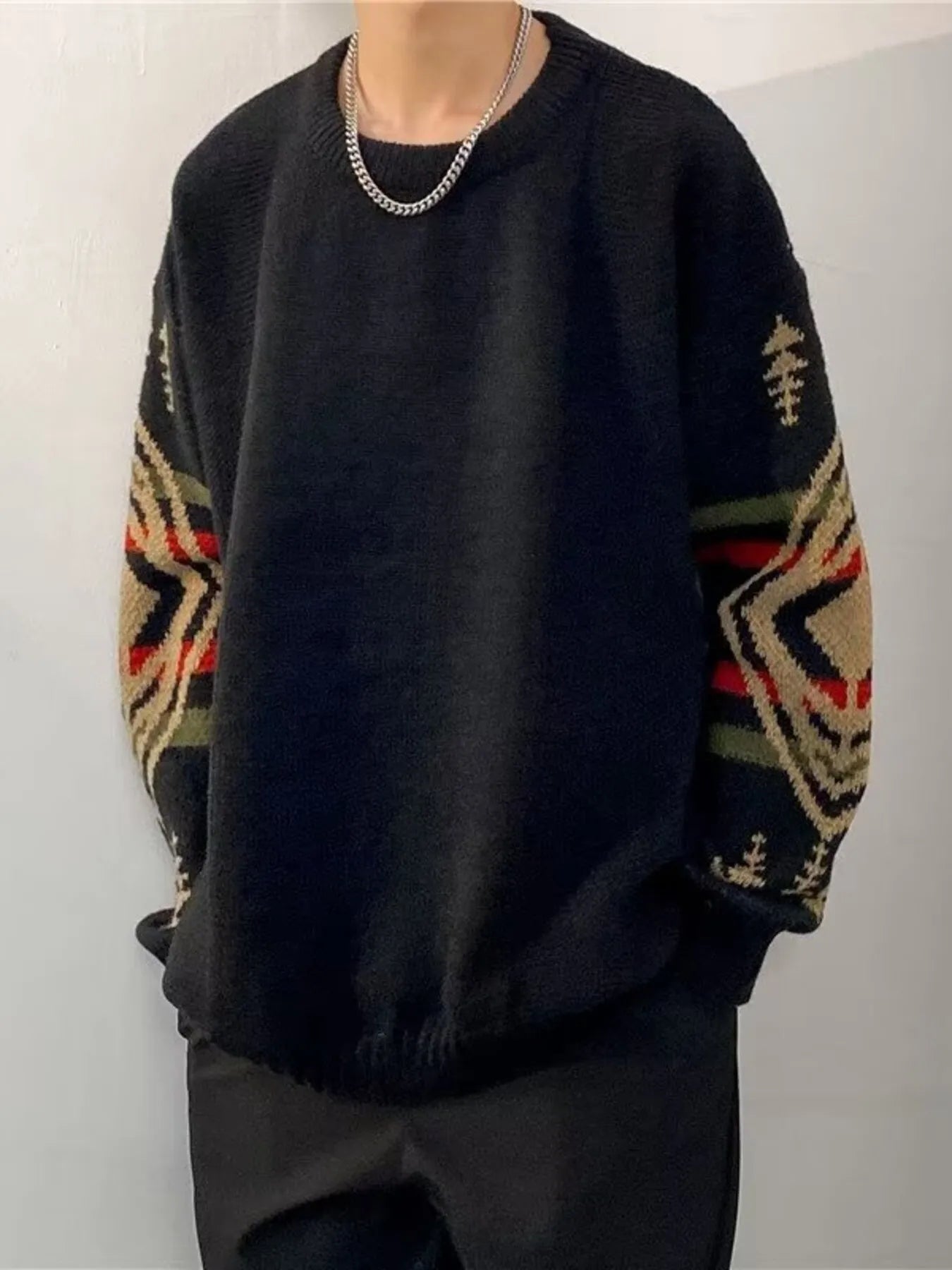 Men's Plus Size Ethnic Pattern Oversized Pullover Sweater - Farnelli