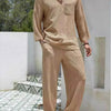 Men's Plus Size Long Sleeve Top and Pants Set - Khaki