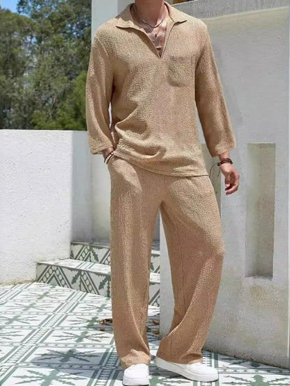 Men's Plus Size Long Sleeve Top and Pants Set - Farnelli