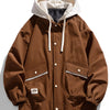 Men's Plus Size Two-Tone Hooded Button-Up Jacket - Brown